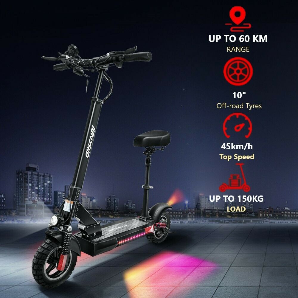 60km range electric scooter with lights on the front and side