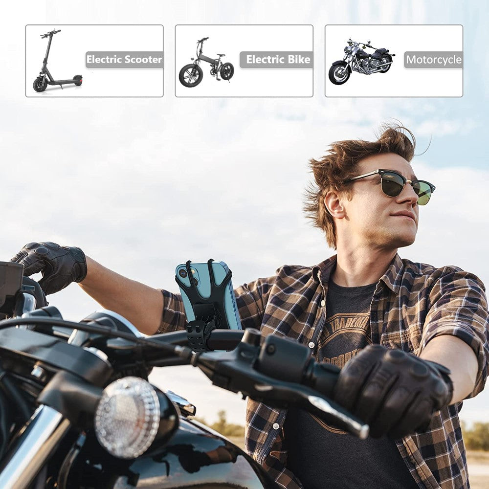 Motorcycle, cycle and scooter handlebar phone holder