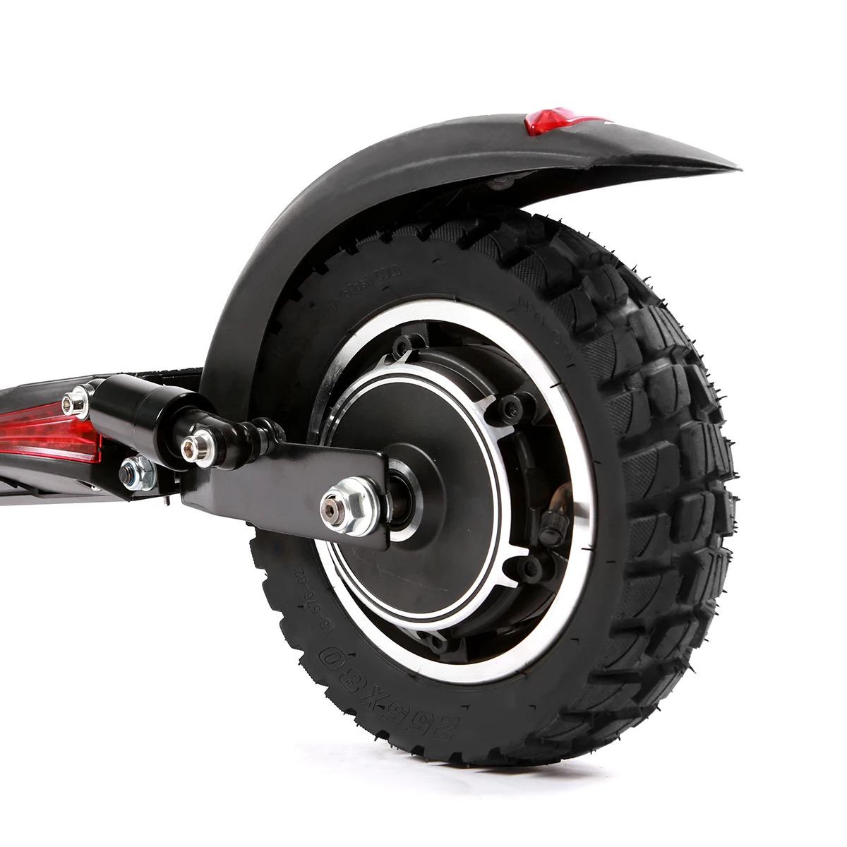 close up view of off road electric scooter back tyre