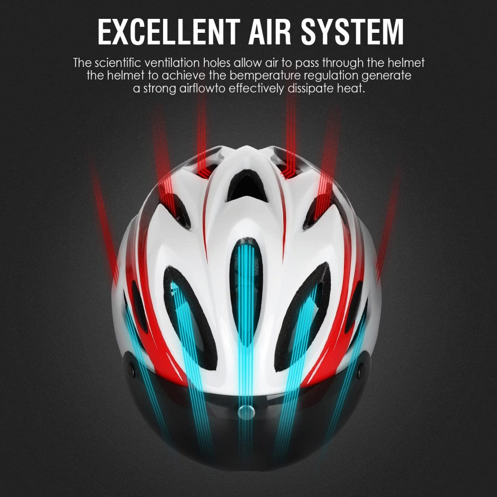 Cycling Helmet with Rear Light Adults Bike Helmet with Sun Visor Magnetic Goggles Adjustable Electric Bike Helmets
