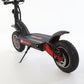 up-close view of off-road electric scooter rear wheel and parking stand