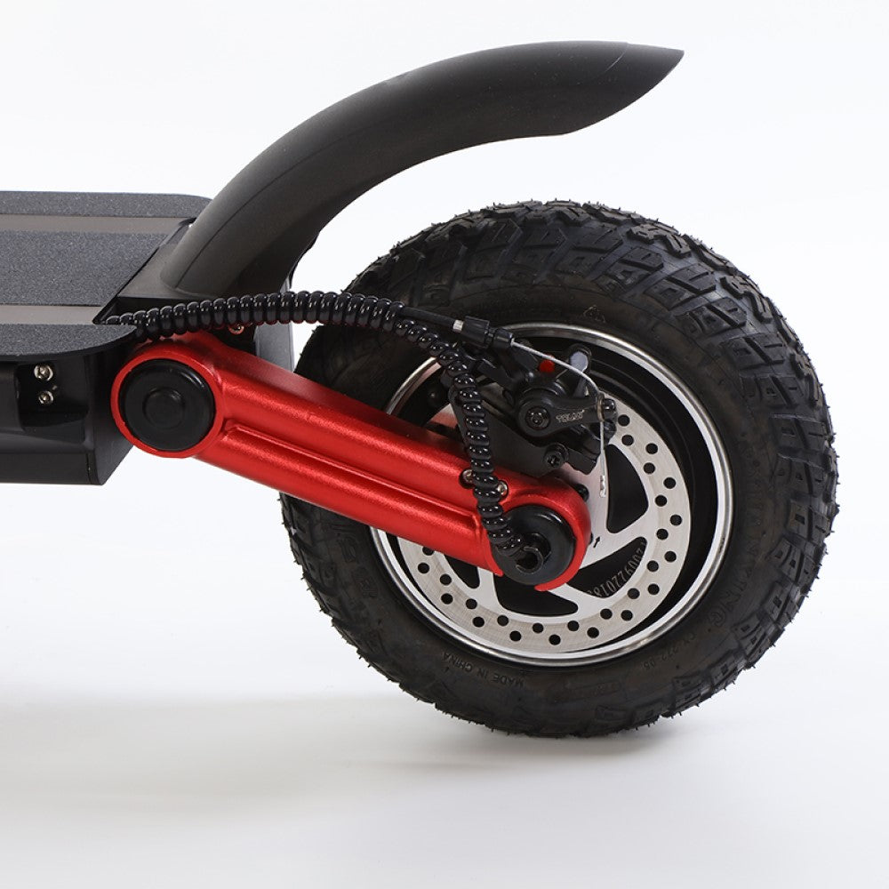 up-close view of rear wheel of an 1600w electric scooter